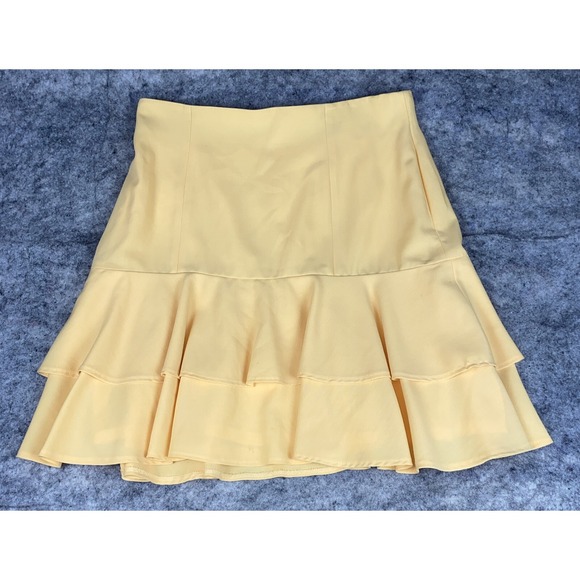 Escada Dresses & Skirts - Vintage ESCADA Margetha Ley Germany Yellow Ruffle Hem Mini‎ Wool Skirt Size 42
